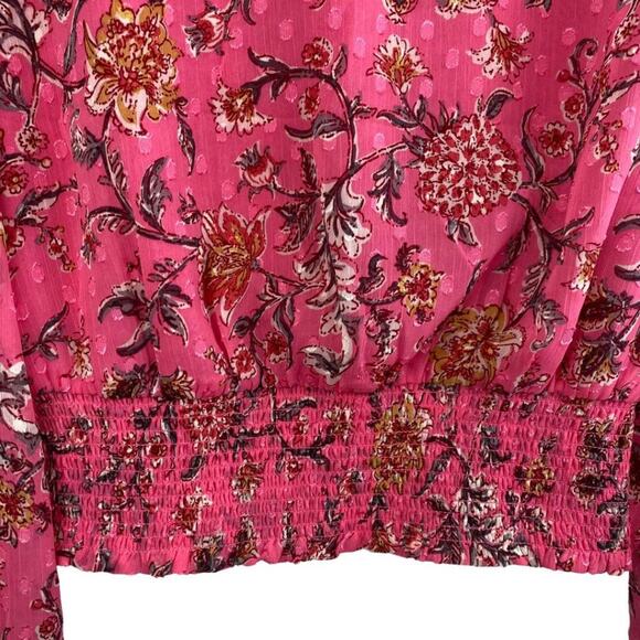 NWOT Joie Floral Faux Wrap Cropped Long Sleeve Top Pink Small - Picture 9 of 10